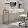 Martha Stewart Ollie Home Office Desk with 3 Drawers in White with Polished Brass Hardware ZG-ZP-028-WH-GLD-MS
